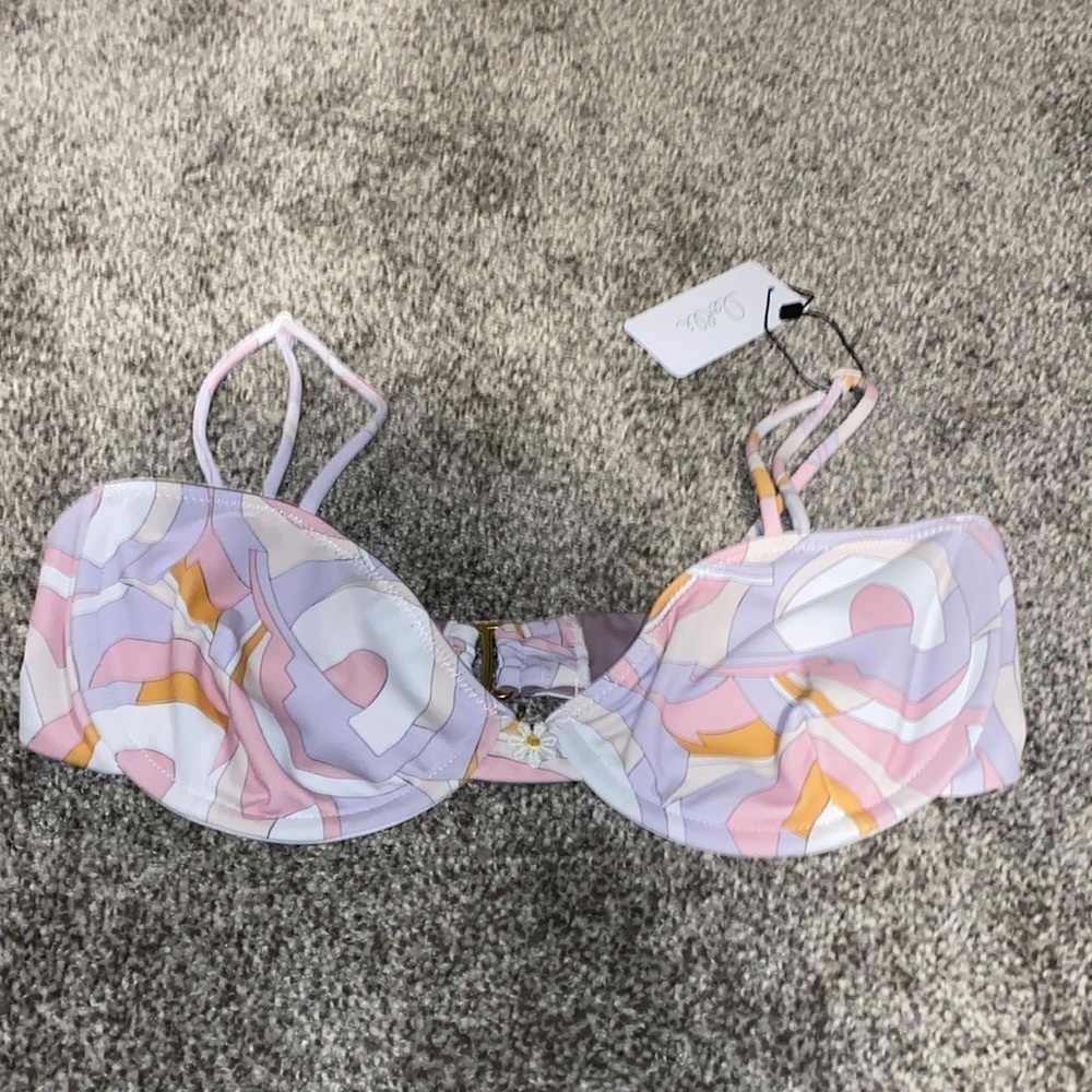 Lolli brand mod print daisy underwire pastel semi bra style bikini top